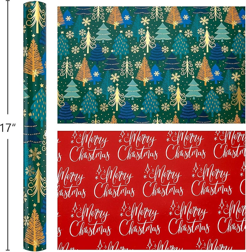 MAYPLUSS Christmas Wrapping Paper Roll - 17 Inch X 33 Feet - Green Gift Wrapping Paper Christmas Tree Snowflake Reversible Red for Holiday Party New Year Kids - Image 4